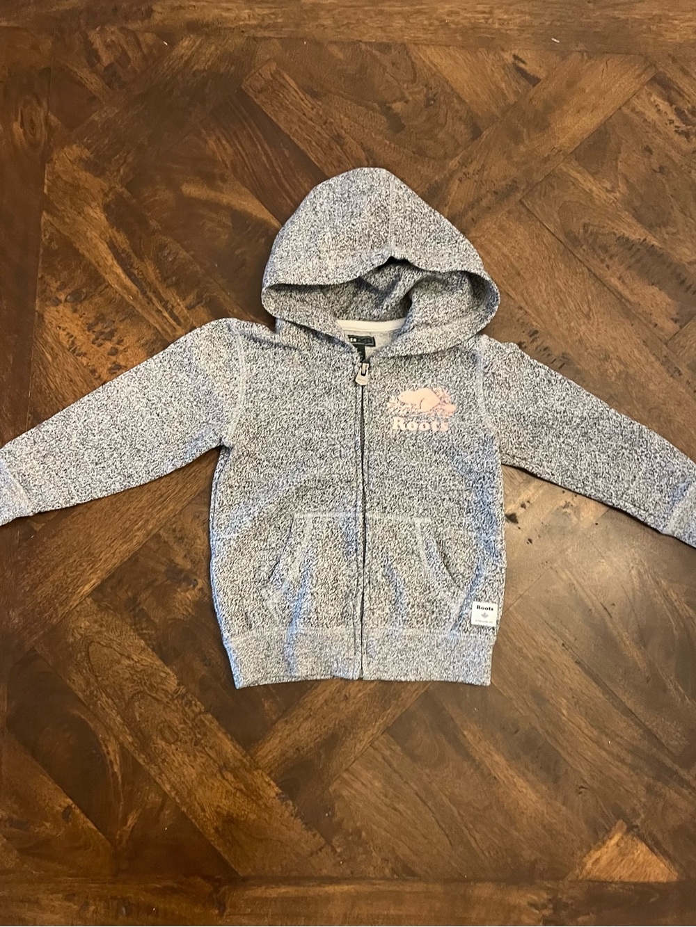 Roots Kids Toddler Salt & Pepper Original Full Zip Hoodie Pink Sparkle Logo 3T